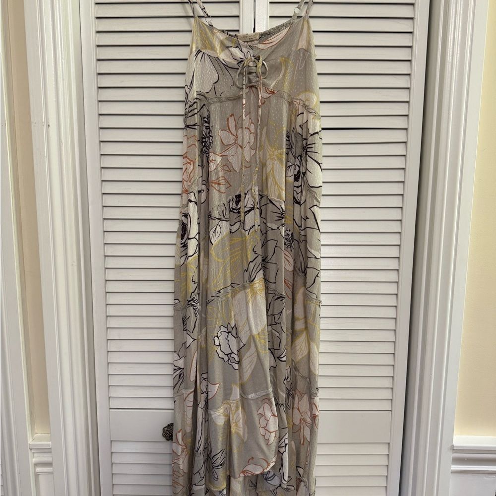 Lovestitch Green/White Floral Spaghetti Strap Hi-Low Maxi Dress